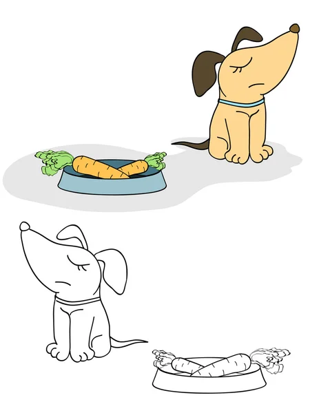 这只狗从碗里的胡萝卜转动了 — 图库矢量图片
