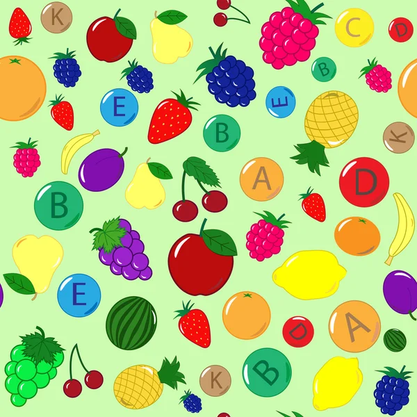 Vitaminas en frutas — Vector de stock