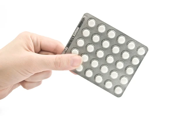 Hand Giving Blister Pack White Pills — Stock Photo, Image