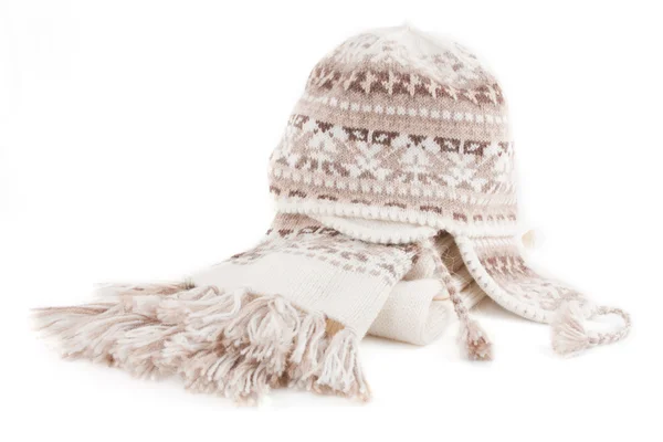 Warm knitted scarf and cap — Stock Photo, Image