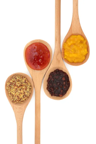 Mustard, Pickle and Sauce Selection — Stock Photo, Image