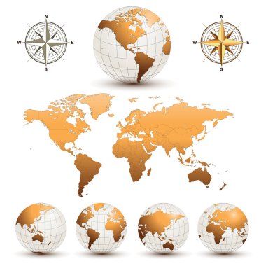 Earth globes with world map clipart