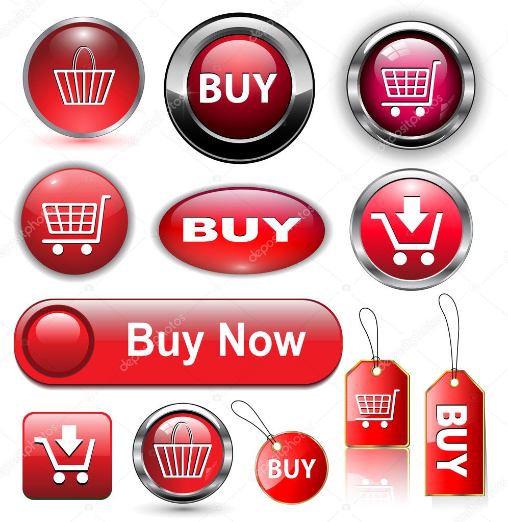 Buy icons buttons set, vector illustration.