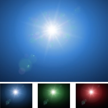 Realistic vector sun with lens flares. clipart