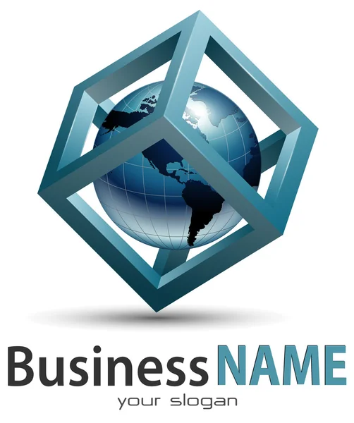 Business Logo Earth Globe Cube Vector — Stock Vector
