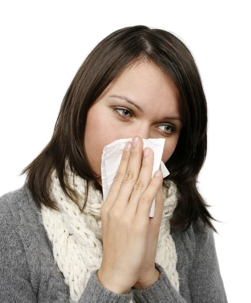 Mulher que pegou frio — Fotografia de Stock