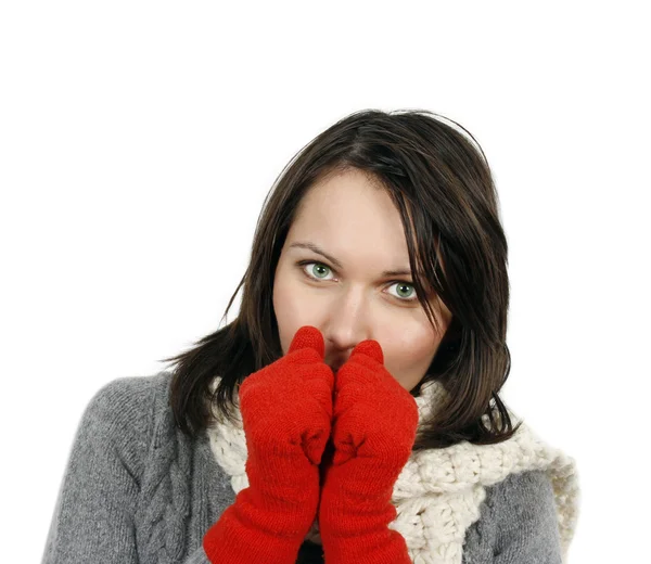 Frau mit Handschuhen und Schal — Stockfoto