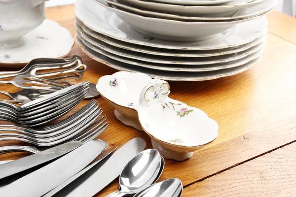 Dishes and cutlery set — Stock fotografie