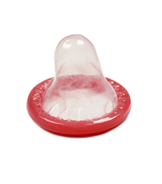 Kırmızı Prezervatif Beyaz Arkaplanda Izole — Stok fotoğraf