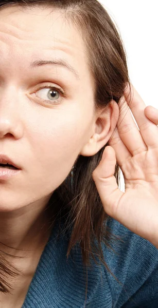 Hermosa Mujer Escuchando Secreto —  Fotos de Stock