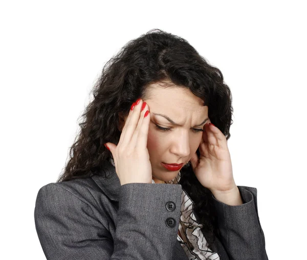 Baş ağrısı ile genç iş kadını — Stok fotoğraf