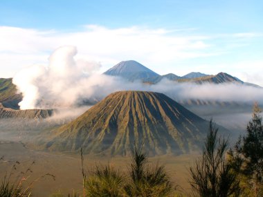 Volcanos Semeru, Batok and Bromo in Tengger Caldera, Java, Indonesia clipart