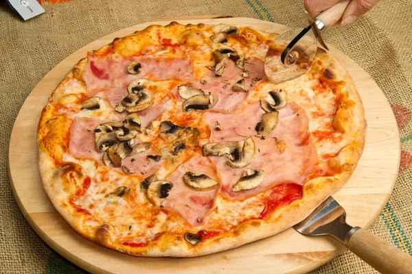 Pizza with ham and mushroom — Stock Photo, Image