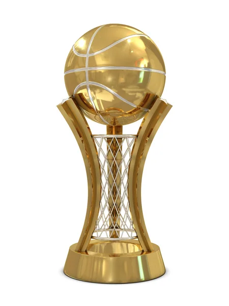 Ouro troféu de prêmio de basquete de prata com bola e rede — Fotografia de Stock