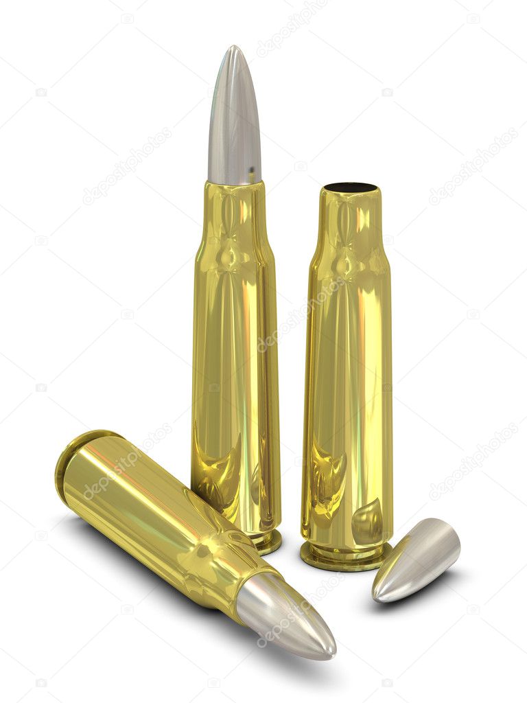 Rifle bullets isolated on white