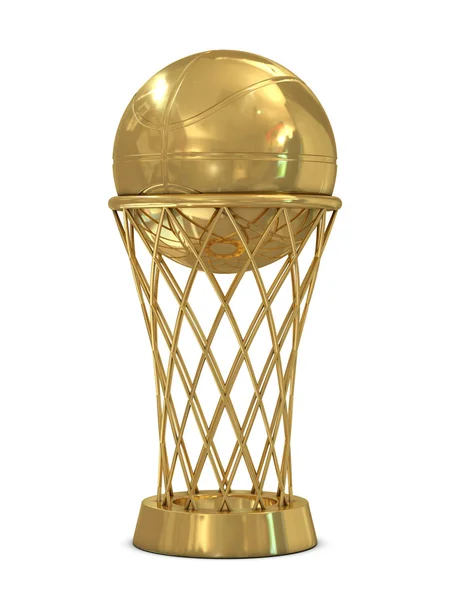 Trofeo de premio de baloncesto de oro con pelota y red —  Fotos de Stock