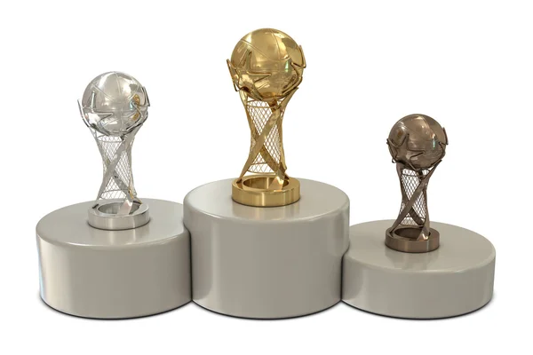 Basketball trophies and round podium — Stock Photo, Image