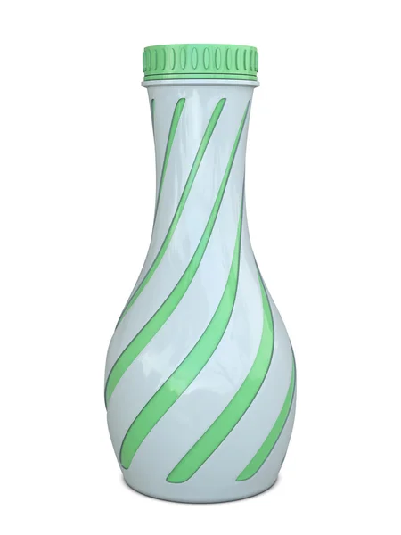 Butelka z tworzywa z pasami biało zielone — Zdjęcie stockowe