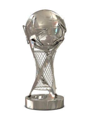 Silver basketball trophy with ball and stars clipart