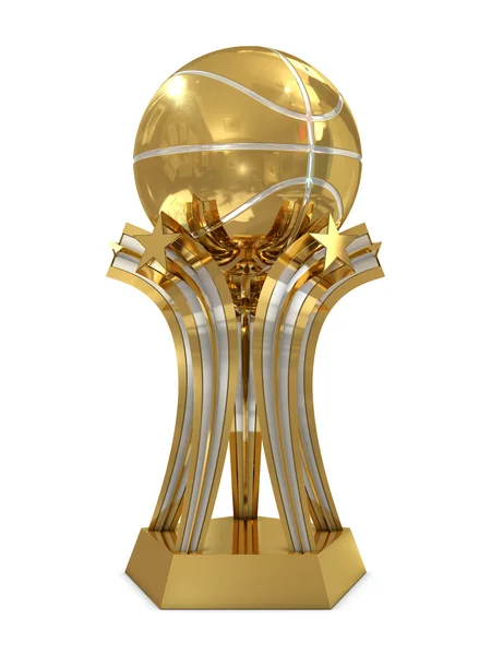 Ouro troféu de prêmio de basquete de prata com bola e estrelas — Fotografia de Stock