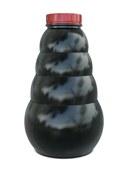 Černé s červeným víčkem plastová láhev — Stock fotografie