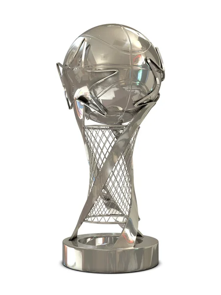 Koszykówka srebrne trofeum z piłką i gwiazdy — Zdjęcie stockowe