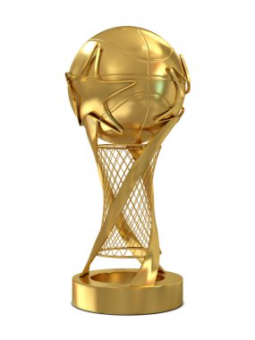 Golden basketball trophy with ball and stars clipart