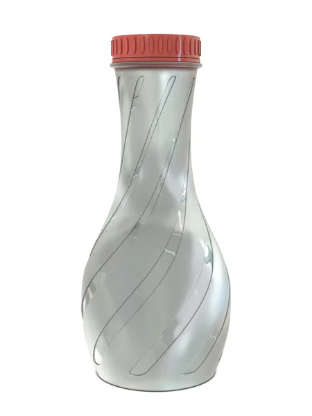 Botella de vidrio elegante con rayas y tapa roja — Foto de Stock