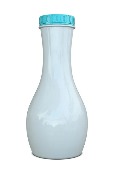 Plastik şişe beyaz mavi kapaklı şık — Stok fotoğraf