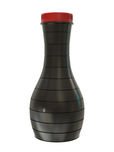 Műanyag palack fekete elegáns piros sapkát — Stock Fotó