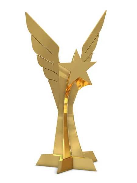 Zlatá trofej s hvězdou a křídla — Stock fotografie