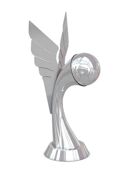 Ezüst díj trófea a szárnyak és a futball-labda — Stock Fotó