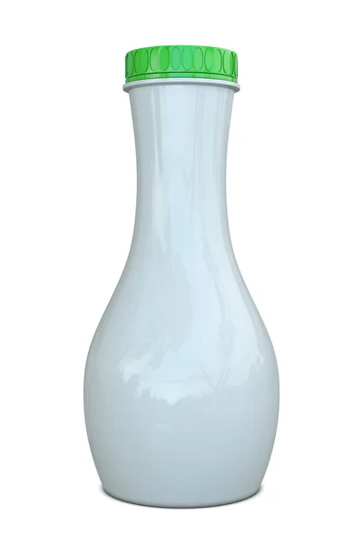 Biały butelka z tworzywa sztucznego elegancki z zielonego kapelusza — Zdjęcie stockowe