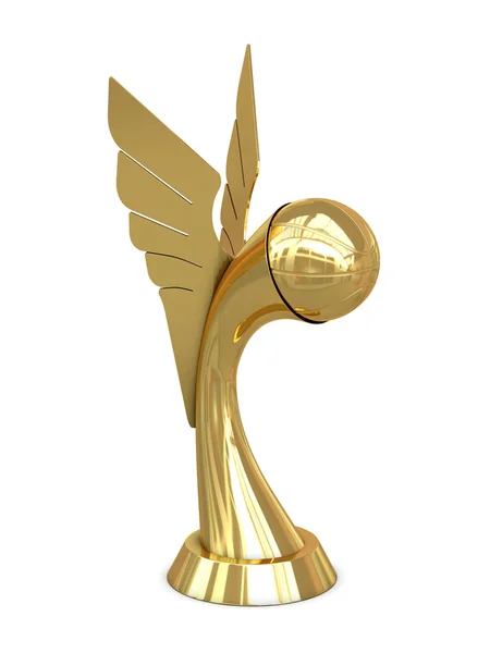 Gouden award trofee met vleugels en mand bal — Stockfoto