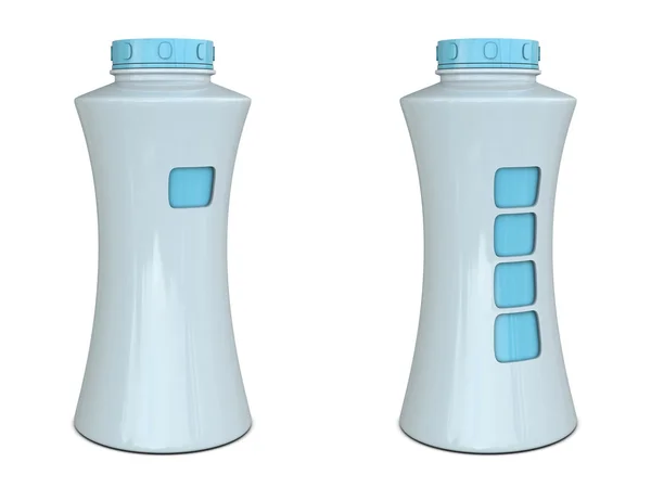 Butelka z tworzywa z miejscem na palce biało niebieski — Zdjęcie stockowe