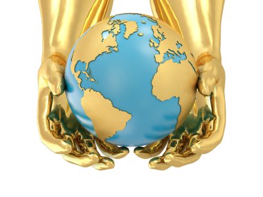 altın eller ve planet earth modeli