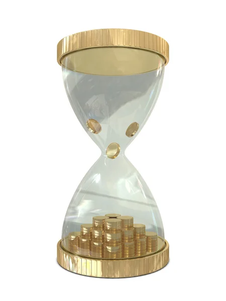 砂時計と白い背景で隔離の黄金のコイン — ストック写真