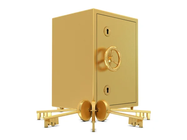 Goldener Tresor und Schlüssel — Stockfoto