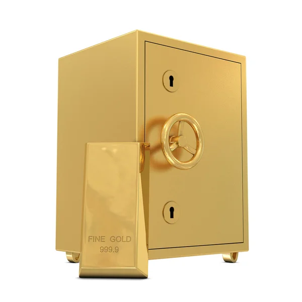 Deposito di sicurezza dorato e una barra d'oro — Foto Stock