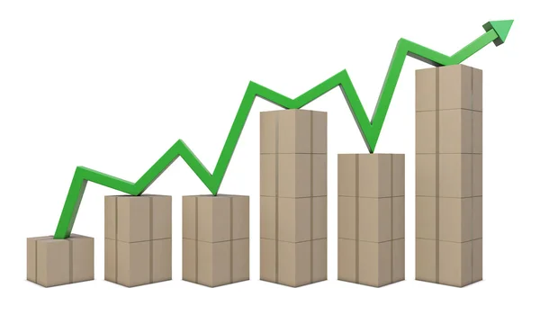 Kartonnen dozen en groene lijn als een grafiek — Stockfoto