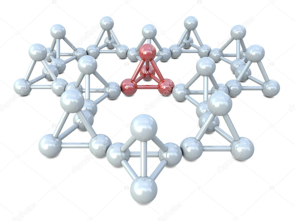 Red and white molecular structures