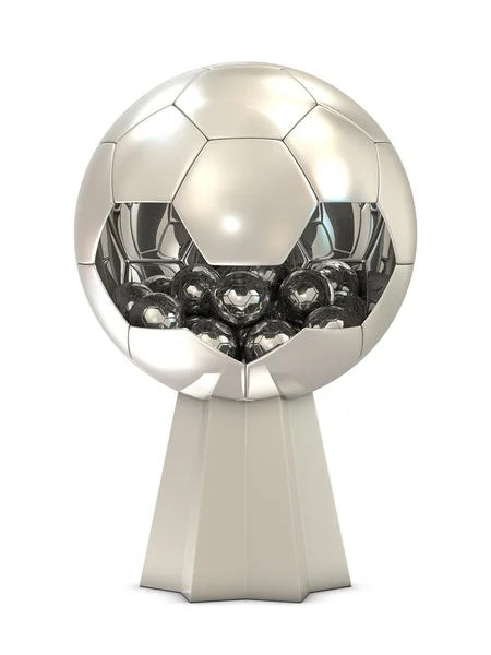 Stříbrný fotbalová trofej s jedním velkým a skupina malých kuliček — Stock fotografie