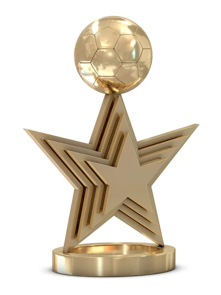 黄金足球奖杯与多颗恒星和球 — 图库照片
