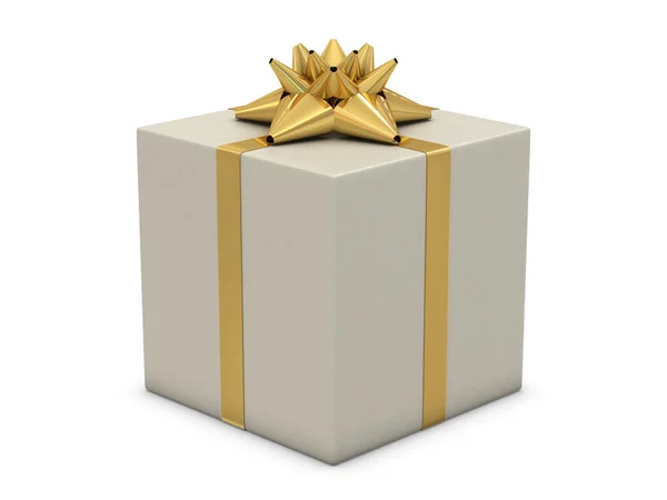 White gift box with golden flower on the top — Stock Photo, Image