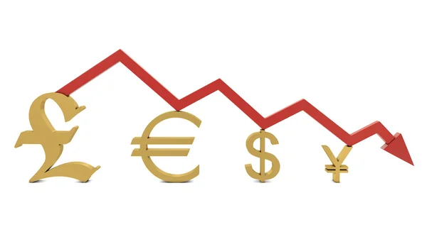 Waluty złoty symbol i czerwona linia — Zdjęcie stockowe