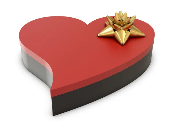 Caixa de presente do coração e flor dourada no topo — Fotografia de Stock