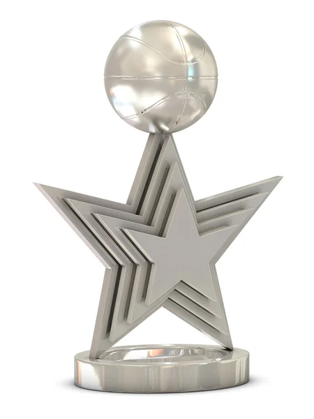 银篮球奖杯与多颗恒星和球 — 图库照片