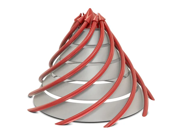 Diagramme cône rouge-blanc avec des flèches rouges en spirale — Photo