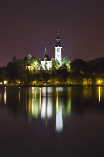 在斯洛文尼亚的布莱德湖的晚全景 — 图库照片