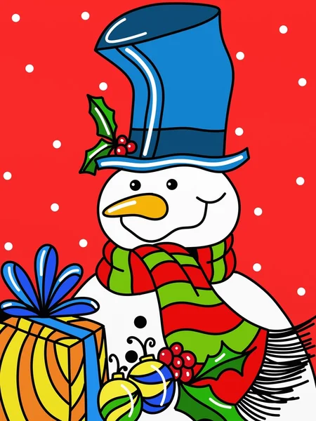 Boneco de neve com chapéu azul — Fotografia de Stock